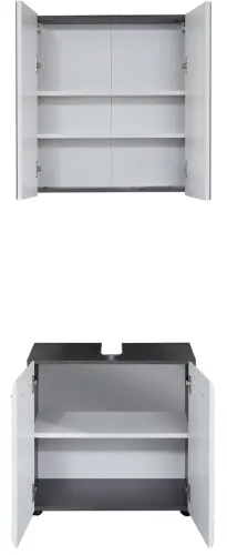 Badezimmer-Set Line | weiß Hochglanz / Sardegna Rauchsilber | 2-teilig