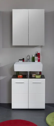 Badezimmer-Set Line | weiß Hochglanz / Sardegna Rauchsilber | 2-teilig ohne Aufsatzleuchte