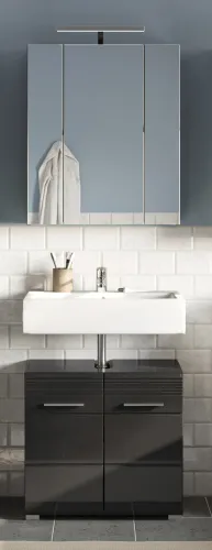 Badezimmer-Set Linus | schwarz Hochglanz | 2-teilig mit Aufsatzleuchte