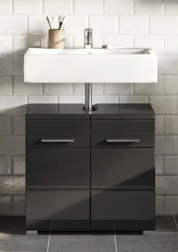 Badezimmer-Set Linus | schwarz Hochglanz | 2-teilig mit Aufsatzleuchte