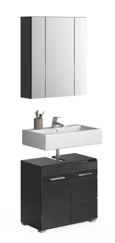 Badezimmer-Set Linus | schwarz Hochglanz | 2-teilig ohne Aufsatzleuchte
