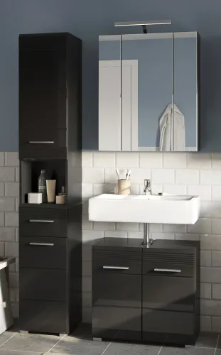 Badezimmer Set Linus | schwarz Hochglanz | 3-teilig