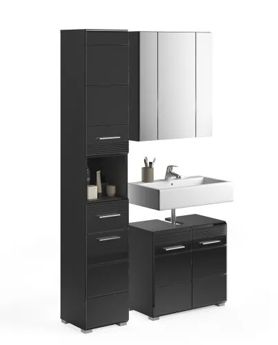 Badezimmer Set Linus | schwarz Hochglanz | 3-teilig ohne Aufsatzleuchte