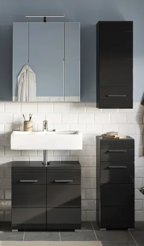 Badezimmer-Set Linus | schwarz Hochglanz | 4-teilig