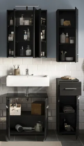 Badezimmer-Set Linus | schwarz Hochglanz | 4-teilig ohne Aufsatzleuchte