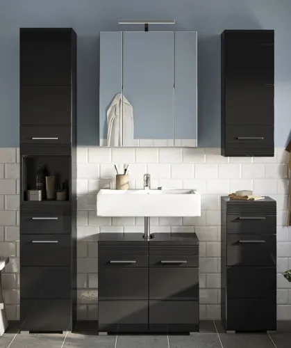 Badezimmer-Set Linus | schwarz Hochglanz | 5-teilig