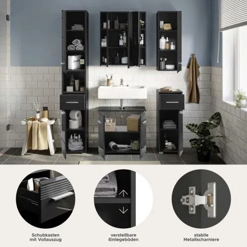 Badezimmer-Set Linus | schwarz Hochglanz | 5-teilig