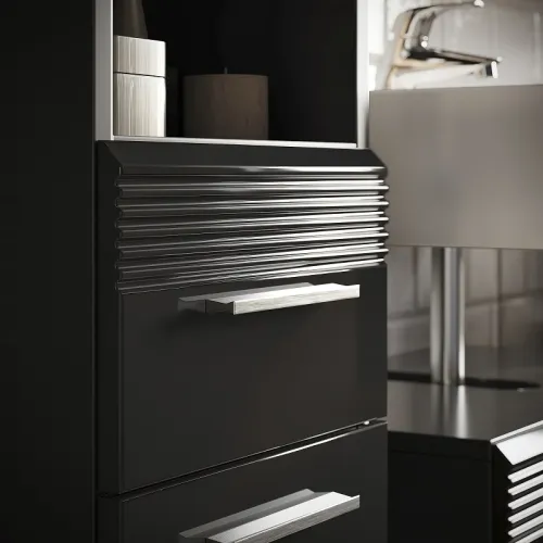 Badezimmer-Set Linus | schwarz Hochglanz | 5-teilig mit Aufsatzleuchte