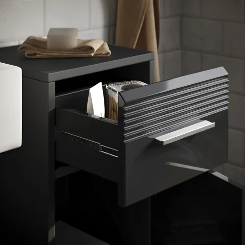 Badezimmer-Set Linus | schwarz Hochglanz | 5-teilig mit Aufsatzleuchte