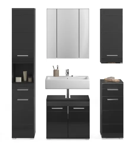 Badezimmer-Set Linus | schwarz Hochglanz | 5-teilig ohne Aufsatzleuchte