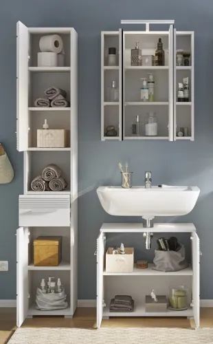 Badezimmer Set Linus | weiß Hochglanz | 3-teilig ohne Aufsatzleuchte