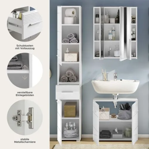 Badezimmer Set Linus | weiß Hochglanz | 3-teilig ohne Aufsatzleuchte