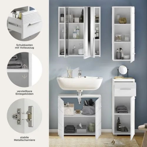 Badezimmer-Set Linus | weiß Hochglanz | 4-teilig ohne Aufsatzleuchte