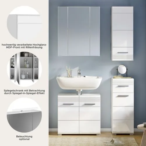 Badezimmer-Set Linus | weiß Hochglanz | 4-teilig ohne Aufsatzleuchte