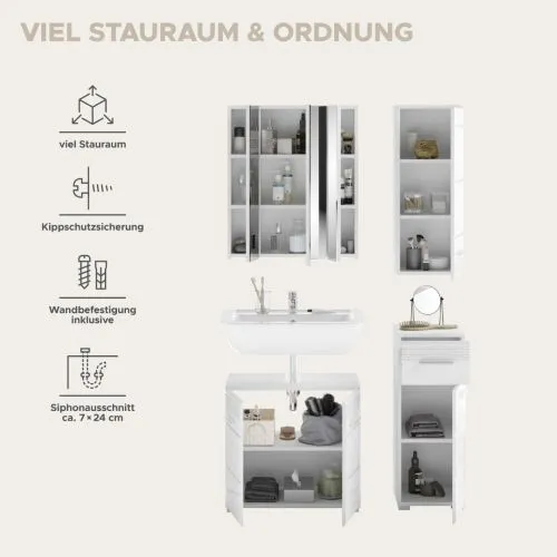 Badezimmer-Set Linus | weiß Hochglanz | 4-teilig ohne Aufsatzleuchte
