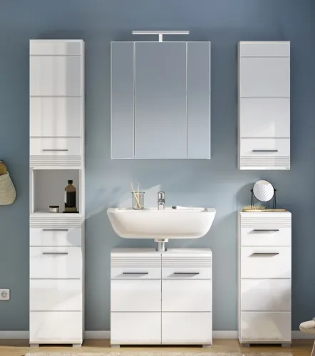 Badezimmer-Set Linus| weiß Hochglanz | 5-teilig