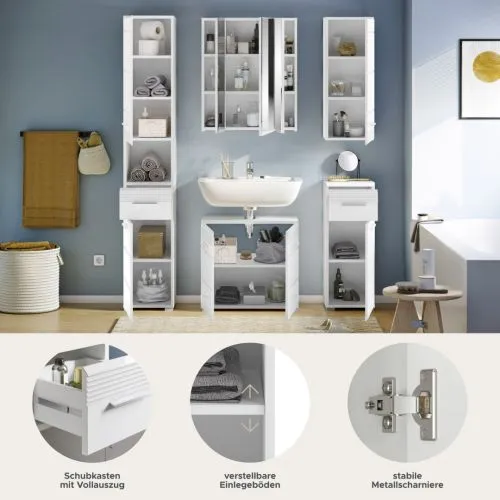 Badezimmer-Set Linus| weiß Hochglanz | 5-teilig