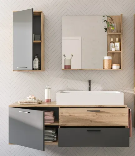 Badezimmer-Set Mason 1 | Nox Oak / Basalt grau | 4-teilig