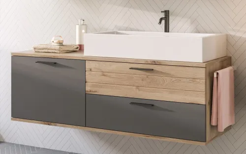 Badezimmer-Set Mason 1 | Nox Oak / Basalt grau | 5-teilig mit Handtuchhalter