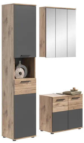 Badezimmer Set Mason | Nox Oak / Basalt grau | 3-teilig mit Aufsatzleuchte