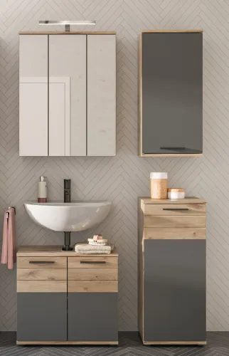 Badezimmer-Set Mason | Nox Oak / Basalt grau | 4-teilig