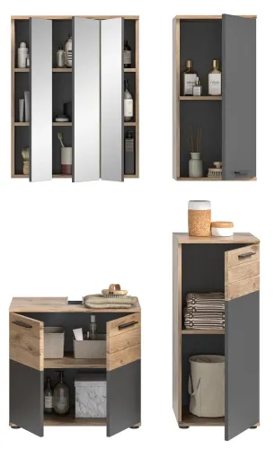 Badezimmer-Set Mason | Nox Oak / Basalt grau | 4-teilig mit Aufsatzleuchte
