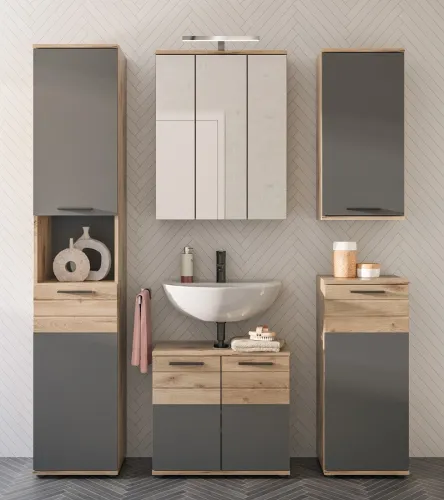 Badezimmer-Set Mason | Nox Oak / Basalt grau | 5-teilig