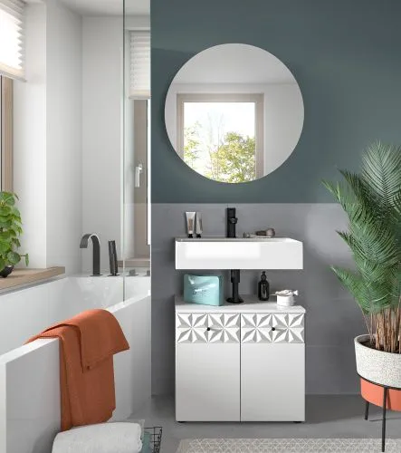 Badezimmer-Set Prisma 4 | weiß / weiß Hochglanz | 2-teilig | optional Beleuchtung