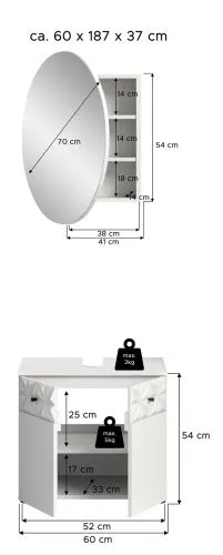 Badezimmer-Set Prisma 4 | weiß / weiß Hochglanz | 2-teilig | optional Beleuchtung