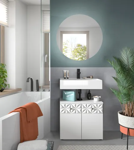 Badezimmer-Set Prisma 4 | weiß / weiß Hochglanz | 2-teilig | ohne Beleuchtung