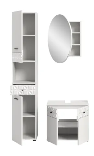 Badezimmer-Set Prisma 2 | weiß / weiß Hochglanz | 3-teilig | mit Beleuchtung