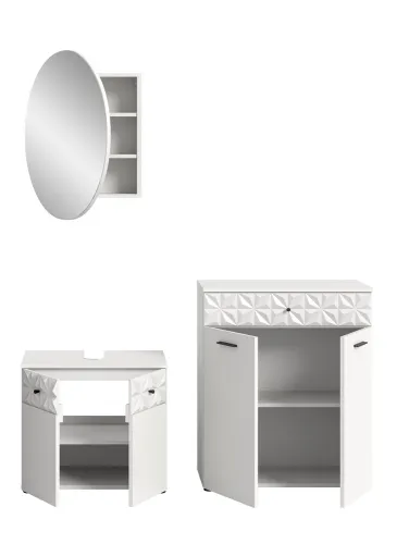 Badezimmer-Set Prisma 3 | weiß / weiß Hochglanz | 3-teilig | mit Beleuchtung
