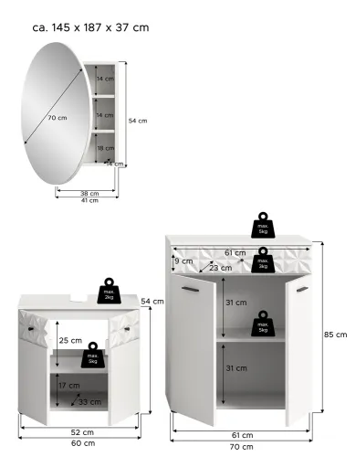 Badezimmer-Set Prisma 3 | weiß / weiß Hochglanz | 3-teilig | mit Beleuchtung