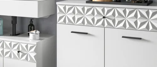 Badezimmer-Set Prisma 3 | weiß / weiß Hochglanz | 3-teilig | mit Beleuchtung