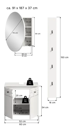 Badezimmer-Set Prisma 4 | weiß / weiß Hochglanz | 3-teilig | mit Beleuchtung