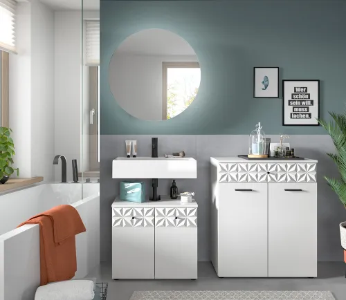 Badezimmer-Set Prisma 3 | weiß / weiß Hochglanz | 3-teilig | optional Beleuchtung