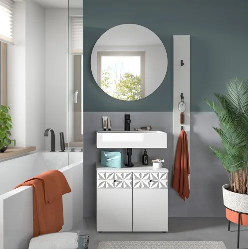 Badezimmer-Set Prisma 4 | weiß / weiß Hochglanz | 3-teilig | optional Beleuchtung