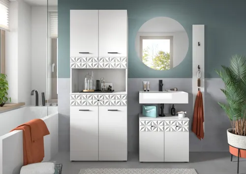 Badezimmer-Set Prisma | weiß / weiß Hochglanz | 4-teilig | mit Beleuchtung