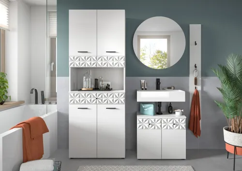 Badezimmer-Set Prisma | weiß / weiß Hochglanz | 4-teilig | mit Beleuchtung