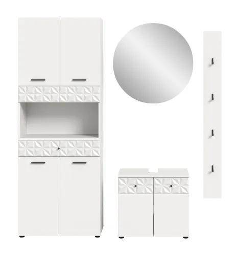 Badezimmer-Set Prisma | weiß / weiß Hochglanz | 4-teilig | mit Beleuchtung
