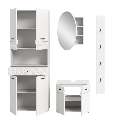 Badezimmer-Set Prisma | weiß / weiß Hochglanz | 4-teilig | mit Beleuchtung