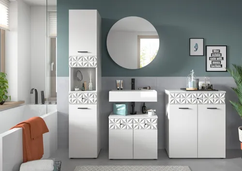 Badezimmer-Set Prisma 2 | weiß / weiß Hochglanz | 4-teilig | ohne Beleuchtung
