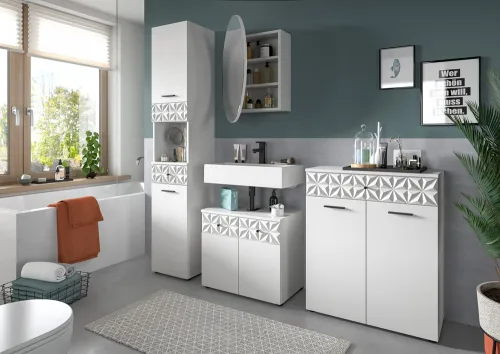 Badezimmer-Set Prisma 2 | weiß / weiß Hochglanz | 4-teilig | ohne Beleuchtung