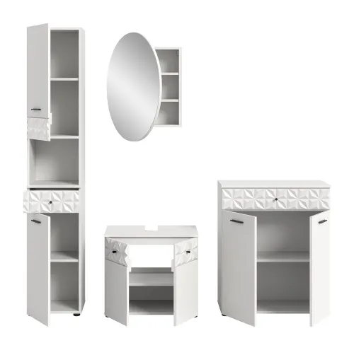 Badezimmer-Set Prisma 2 | weiß / weiß Hochglanz | 4-teilig | ohne Beleuchtung