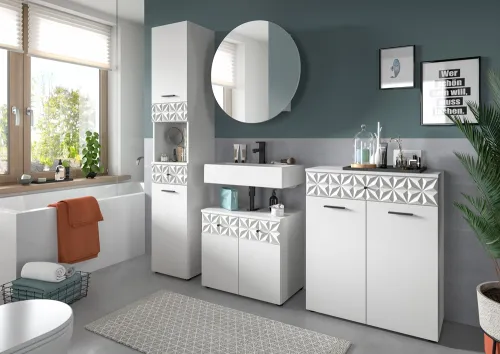 Badezimmer-Set Prisma 2 | weiß / weiß Hochglanz | 4-teilig | ohne Beleuchtung