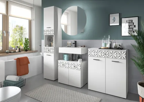 Badezimmer-Set Prisma 2 | weiß / weiß Hochglanz | 4-teilig | ohne Beleuchtung