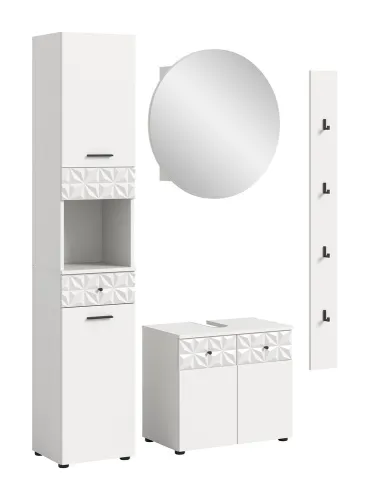 Badezimmer-Set Prisma 3 | weiß / weiß Hochglanz | 4-teilig | optional Beleuchtung