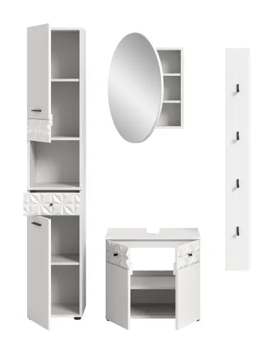 Badezimmer-Set Prisma 3 | weiß / weiß Hochglanz | 4-teilig | optional Beleuchtung
