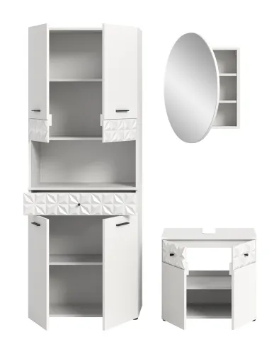 Badezimmer-Set Prisma | weiß / weiß Hochglanzl | 3-teilig | optional Beleuchtung