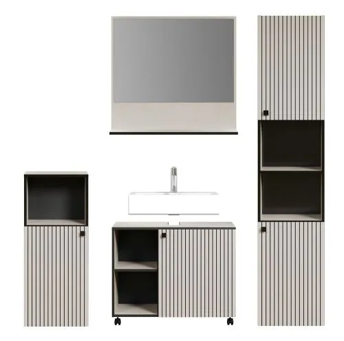 Badezimmer-Set Pure Bliss, 4-teilig, Kashmir Hellgrau Dekor – Ansicht 2